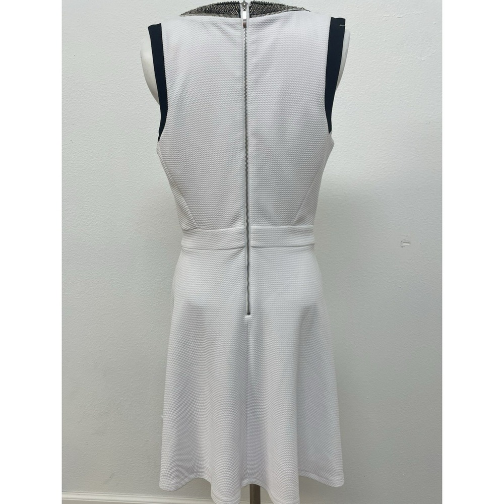 Xoxo Metal Beaded Womens A-Line Dress With Pockets Lined SZ M Flare White/Black - Picture 4 of 16